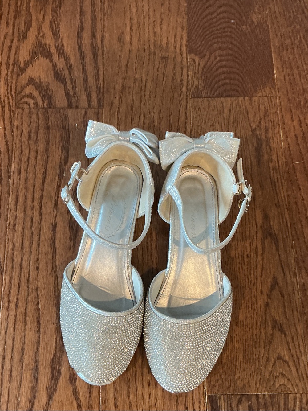 Princess Polly Silver Glitter Bow Ankle-Strap Heels